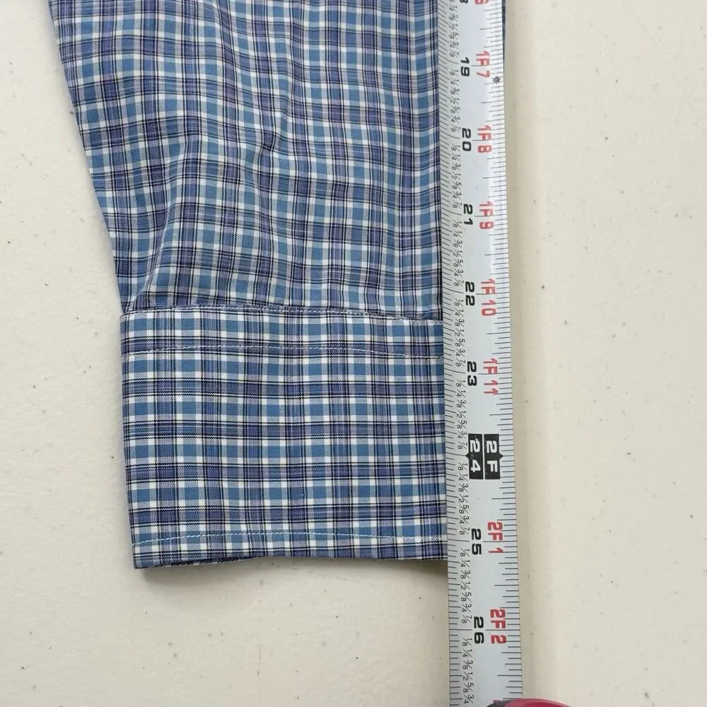 Spier Mackay Shirt Mens 16 Blue Plaid Long Sleeve Handmade Contemporary Fit
